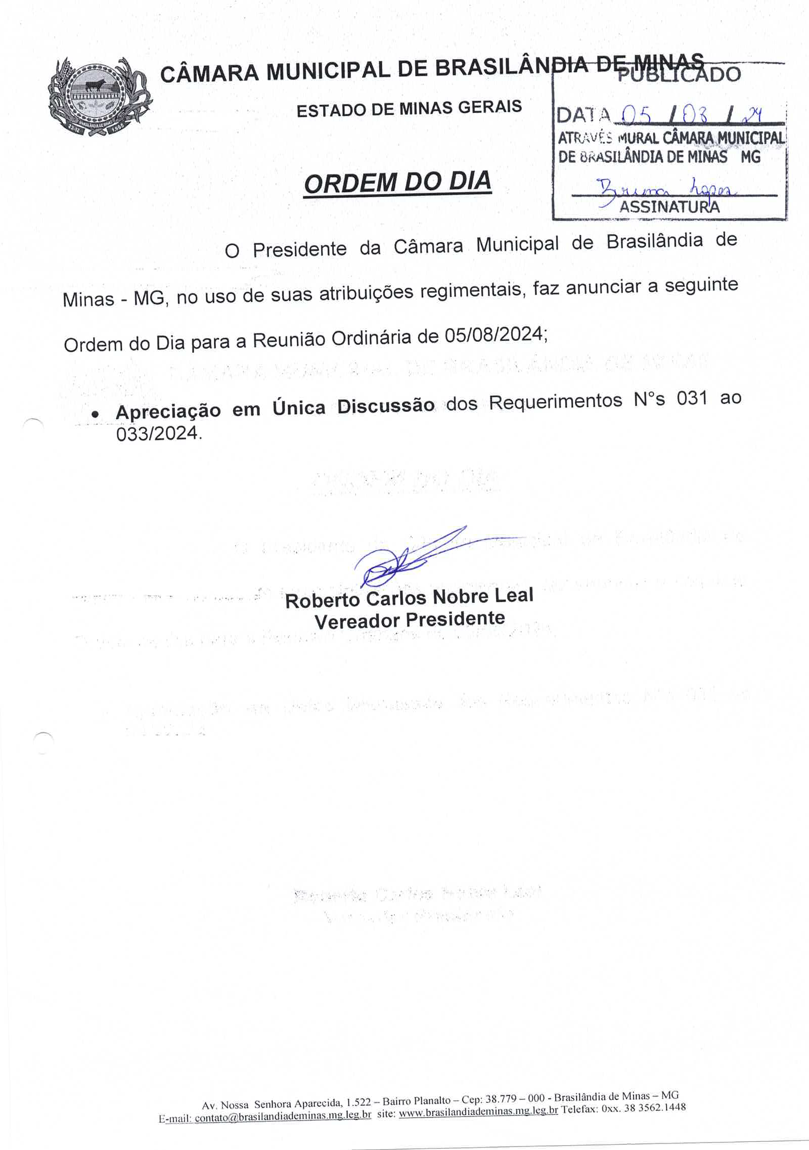 Reunião Ordinária 05/08/2024