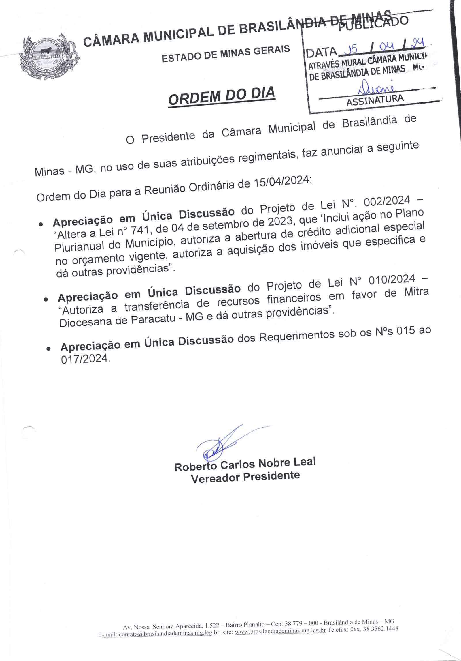 Reunião Ordinária 15/04/2024