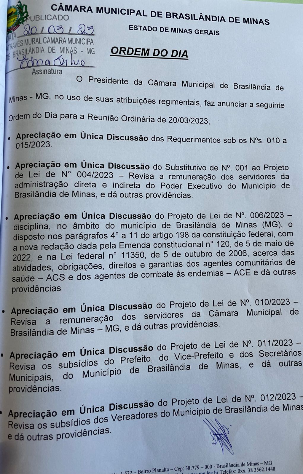 Reunião Ordinária 20/03/2023